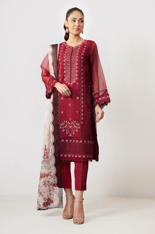 Unstitched 3 Piece Embroidered Organza Suit