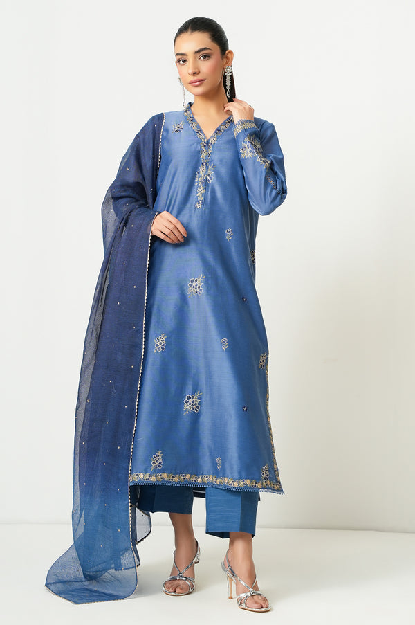 Unstitched 3 Piece Embroidered Cotton Net Suit