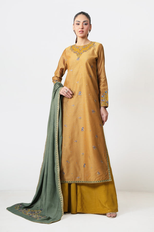Unstitched 3 Piece Embroidered Cotton Net Suit