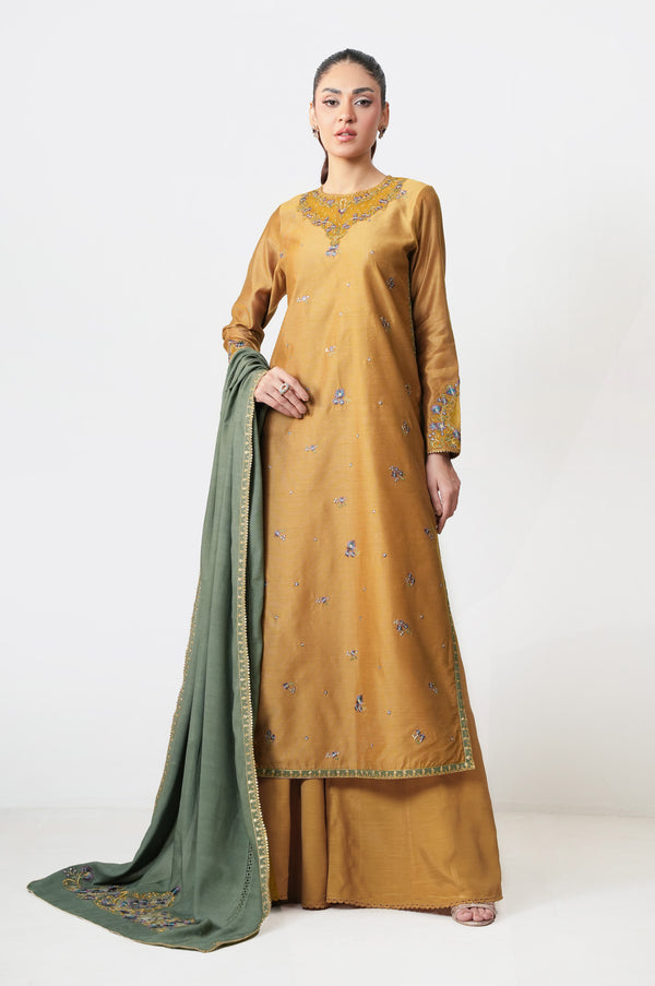 Unstitched 3 Piece Embroidered Cotton Net Suit