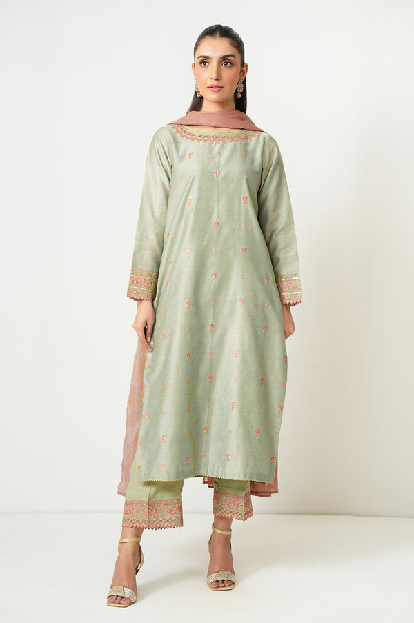 Unstitched 3 Piece Embroidered Cotton Net Suit