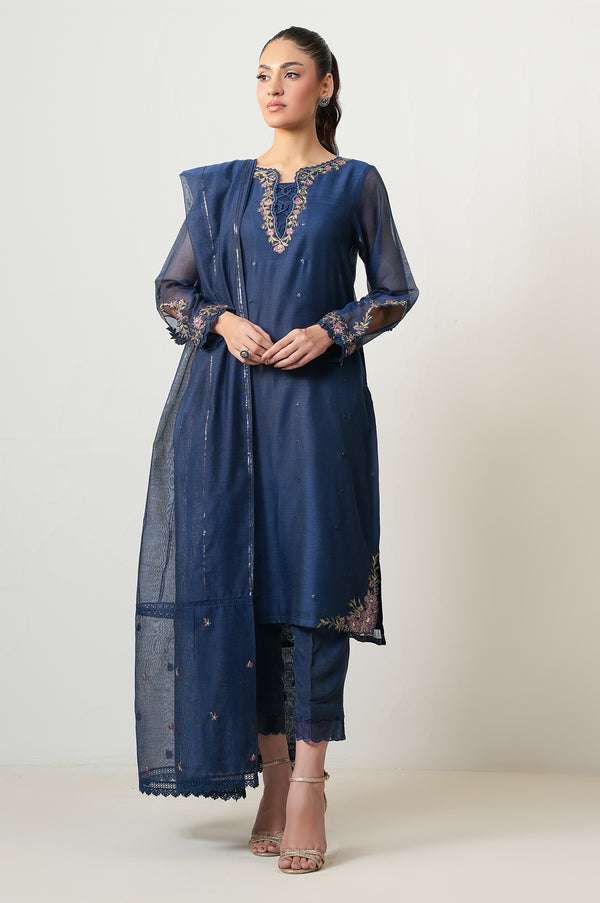 Unstitched 3 Piece Embroidered Khaddi Net Suit