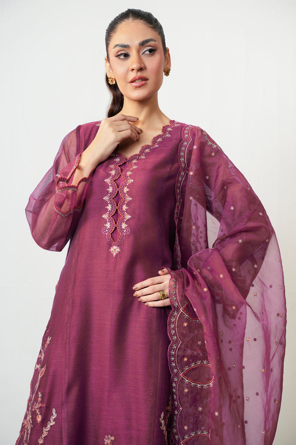 Unstitched 3 Piece Embroidered Khaddi Net Suit