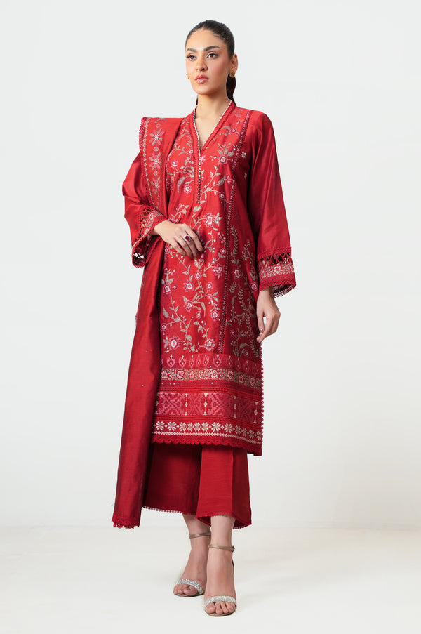 Unstitched 3 Piece Embroidered Cotton Net Suit