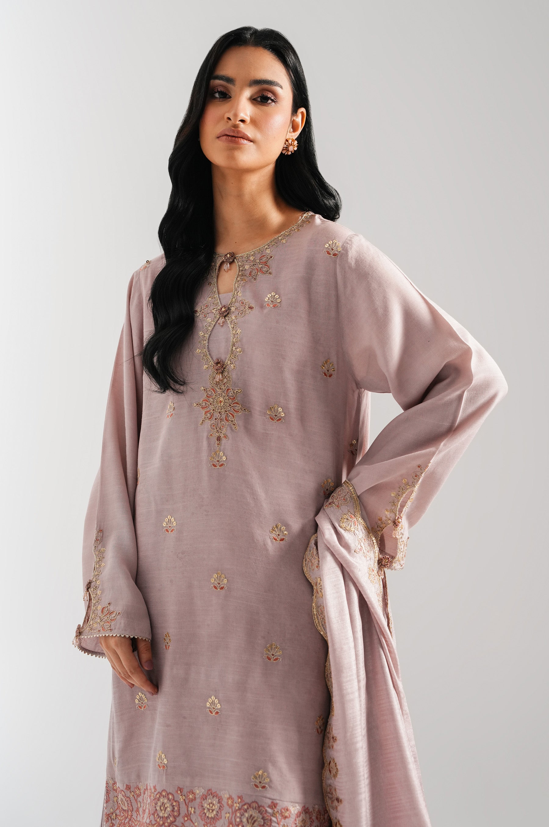 EMBROIDERED RAW SILK UNSTITCHED 3 PIECE SUIT