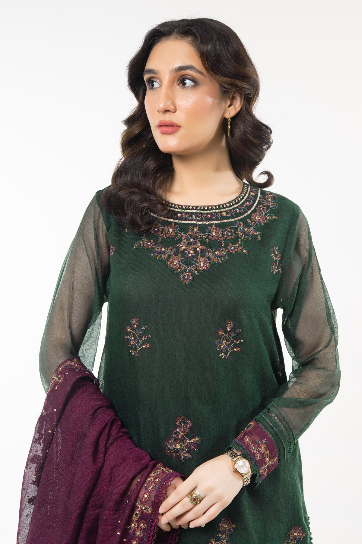 EMBROIDERED KHADDI NET UNSTITCHED 3 PIECE SUIT