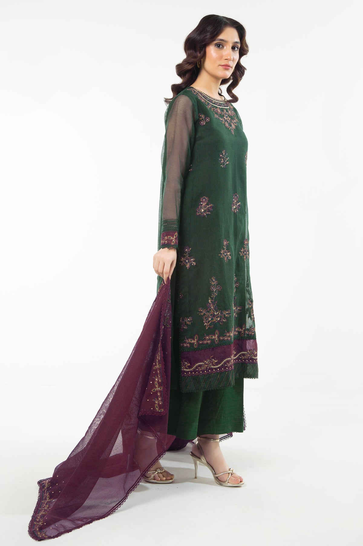 EMBROIDERED KHADDI NET UNSTITCHED 3 PIECE SUIT