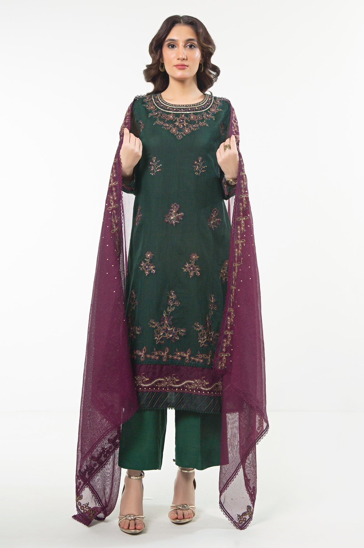 EMBROIDERED KHADDI NET UNSTITCHED 3 PIECE SUIT