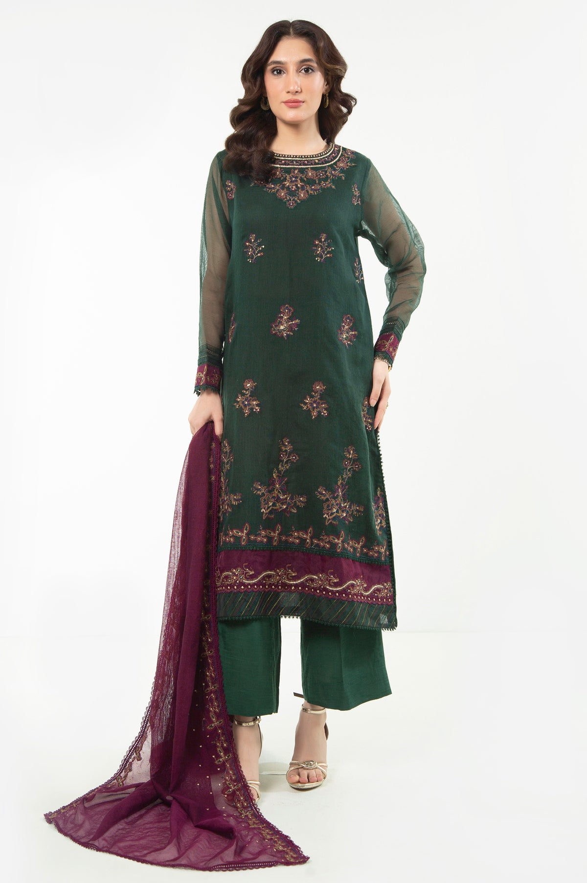 EMBROIDERED KHADDI NET UNSTITCHED 3 PIECE SUIT