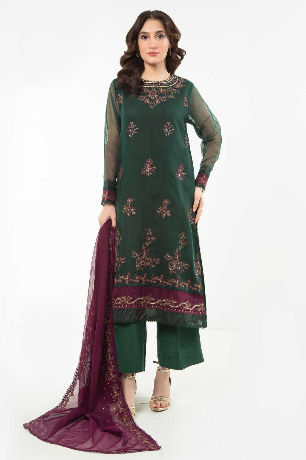 UNSTITCHED EMBROIDERED SUIT