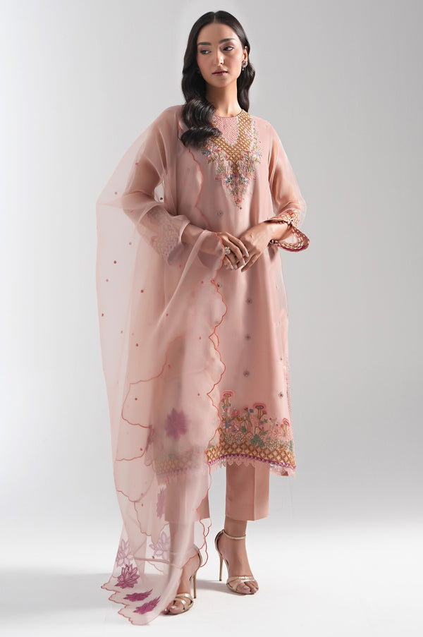 Unstitched 3 Piece Embroidered Organza Suit