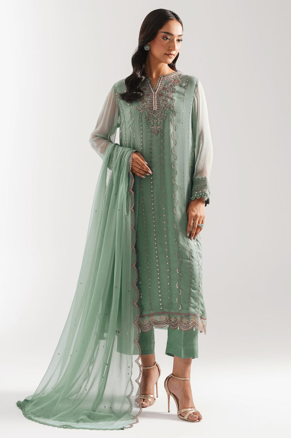 Unstitched 3 Piece Embroidered Chiffon Suit