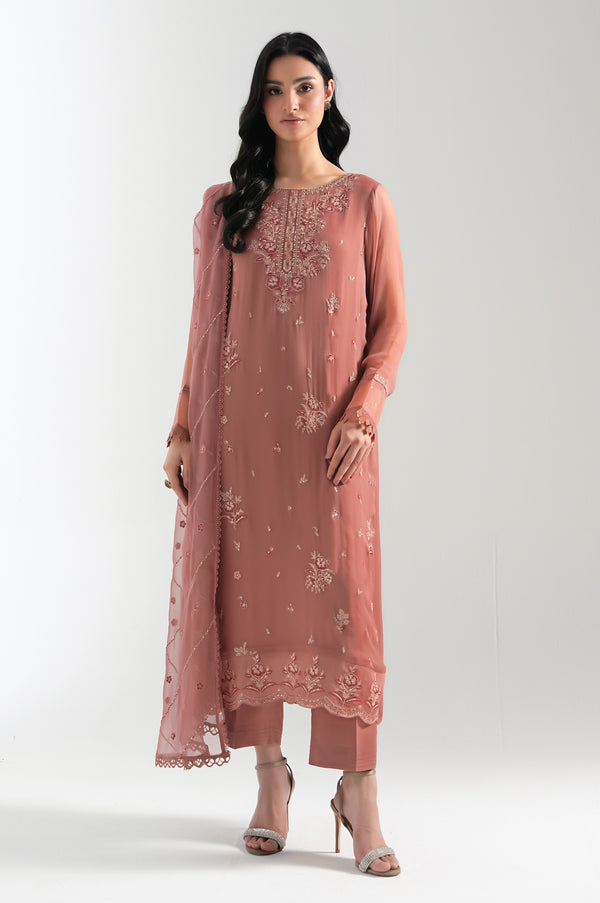 Unstitched 3 Piece Embroidered Chiffon Suit