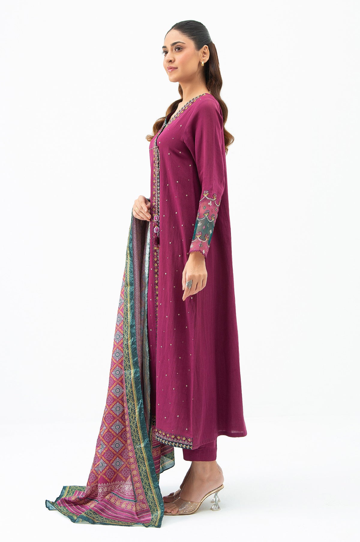 EMBROIDERED COTTON SATIN UNSTITCHED 3 PIECE SUIT