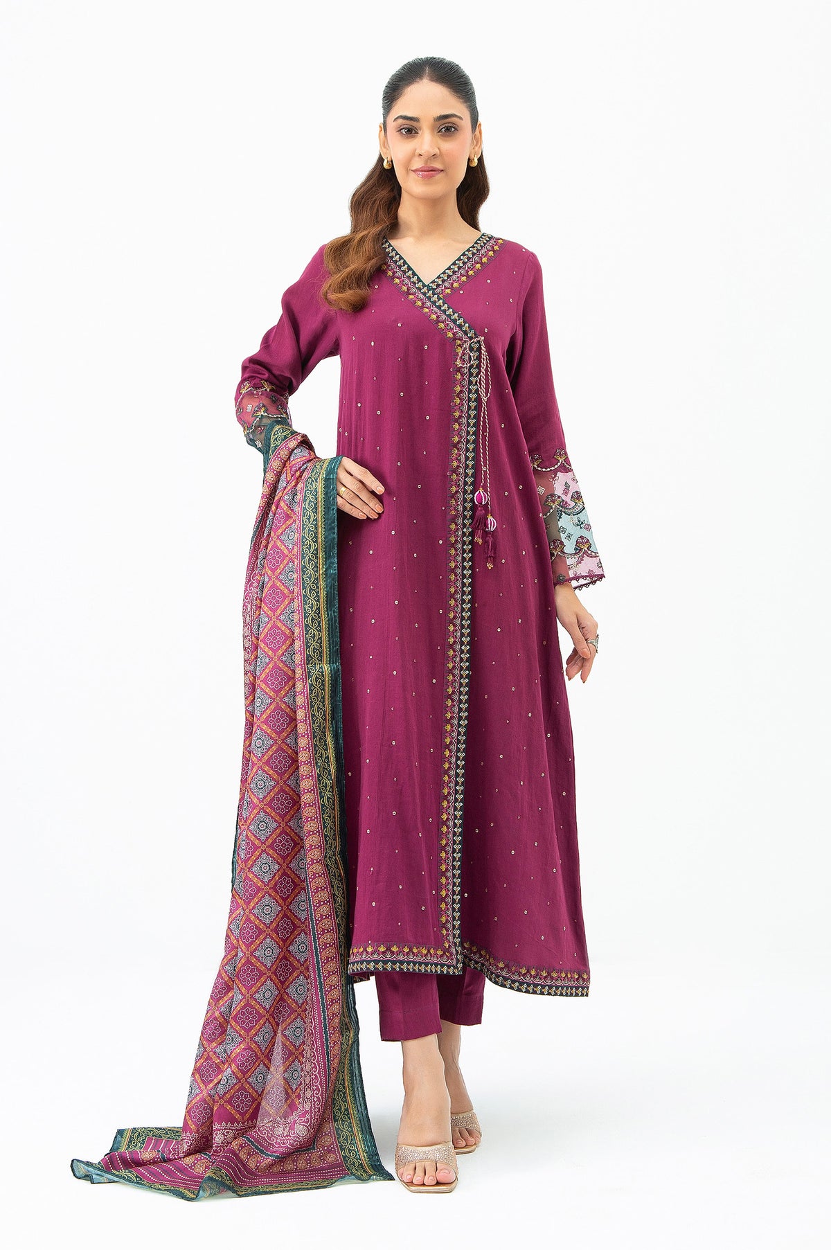 EMBROIDERED COTTON SATIN UNSTITCHED 3 PIECE SUIT
