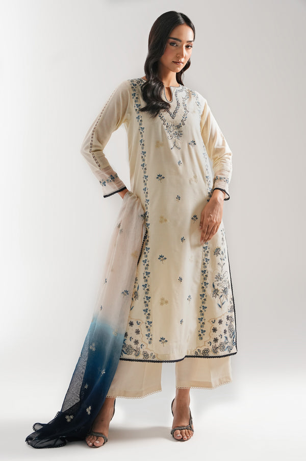 Unstitched 3 Piece Embroidered Cotton Net Suit