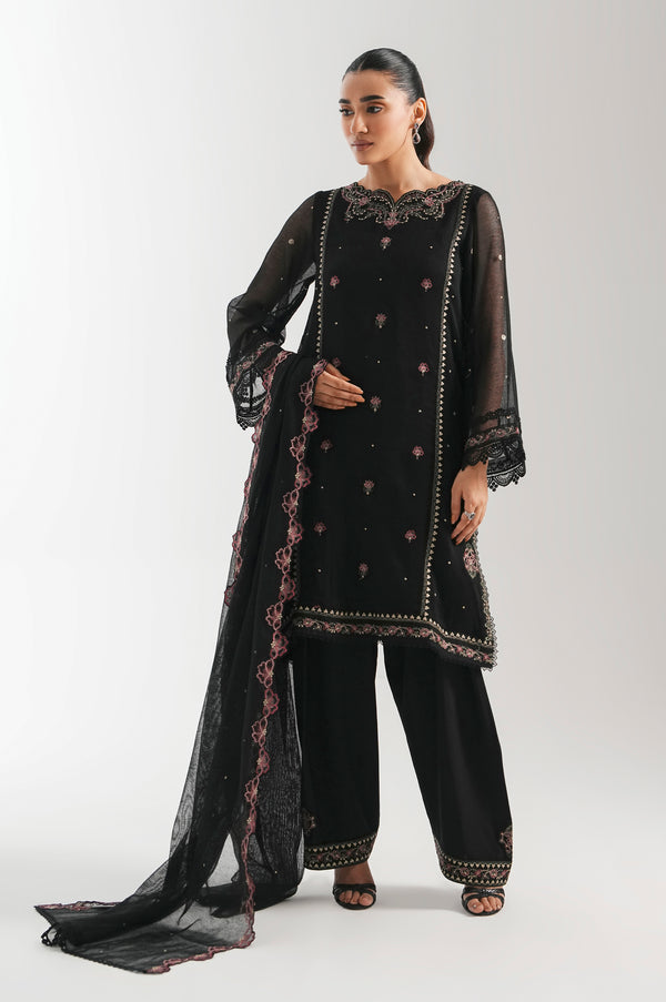 Unstitched 3 Piece Embroidered Khaddi Net Suit