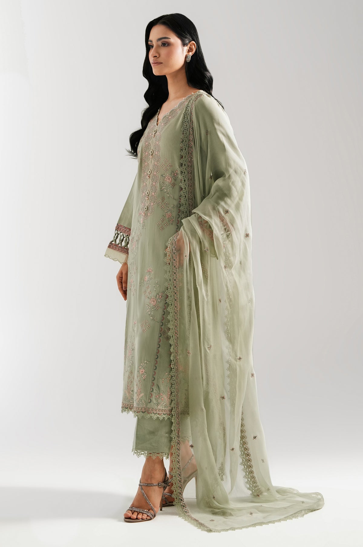 EMBROIDERED COTTON SATIN UNSTITCHED 3 PIECE SUIT