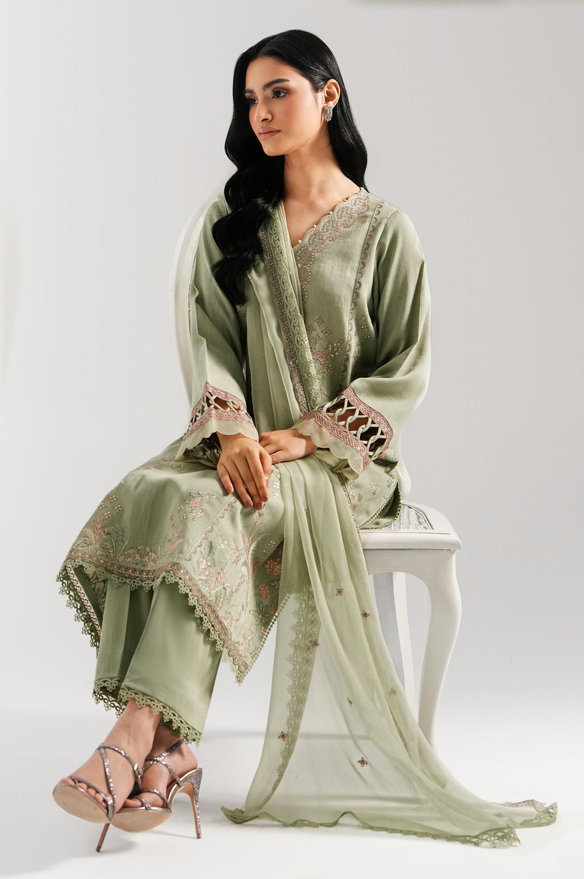 EMBROIDERED COTTON SATIN UNSTITCHED 3 PIECE SUIT
