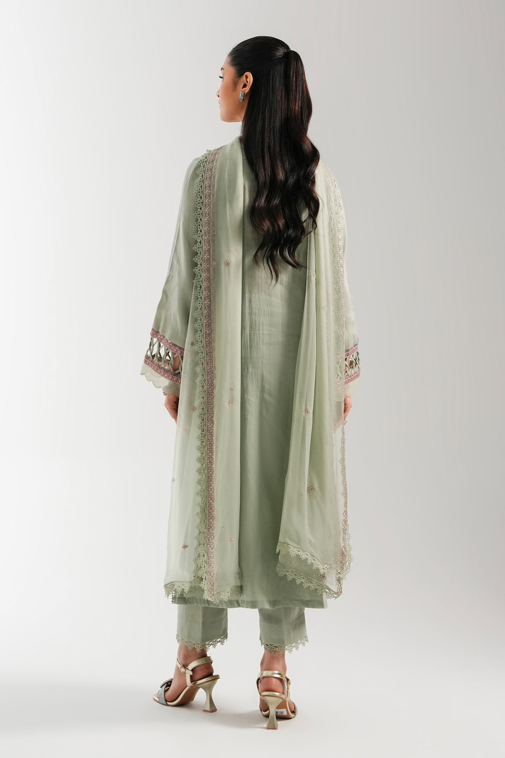 EMBROIDERED COTTON SATIN UNSTITCHED SHIRT BOTTOM