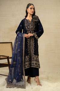 UNSTITCHED EMBROIDERED VELVET SUIT