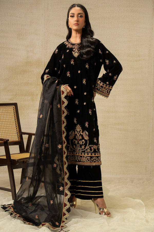 UNSTITCHED EMBROIDERED VELVET SUIT