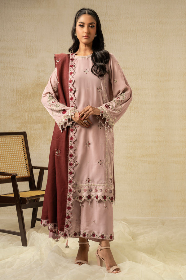 UNSTITCHED EMBROIDERED VELVET SUIT