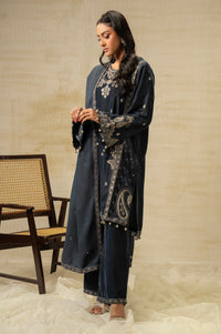 UNSTITCHED EMBROIDERED VELVET SUIT