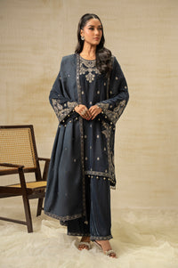 UNSTITCHED EMBROIDERED VELVET SUIT