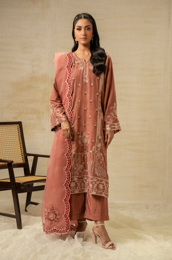 UNSTITCHED EMBROIDERED VELVET SUIT