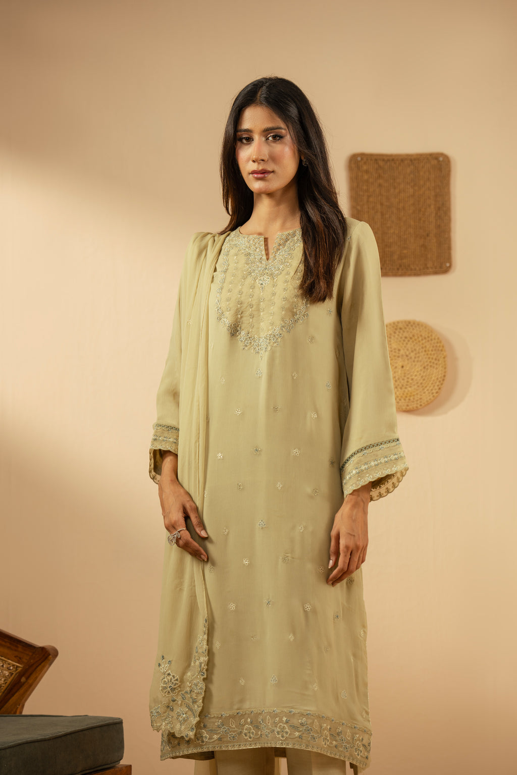 EMBROIDERED CHIFFON UNSTITCHED 3 PIECE SUIT