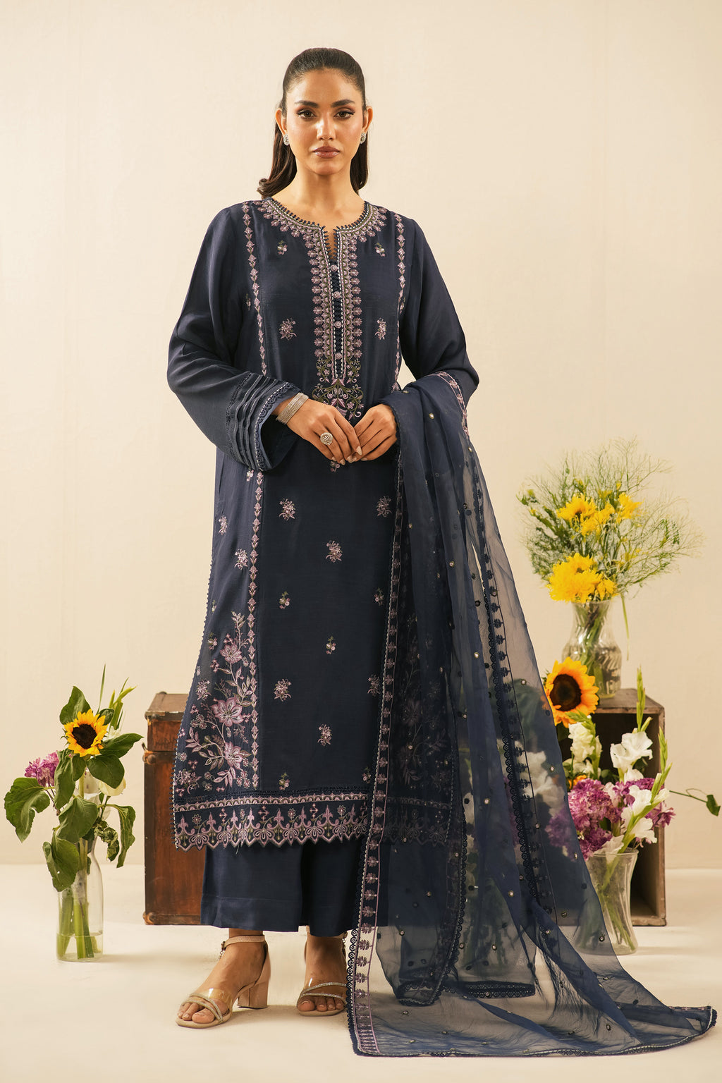 EMBROIDERED RAW SILK UNSTITCHED 3 PIECE SUIT