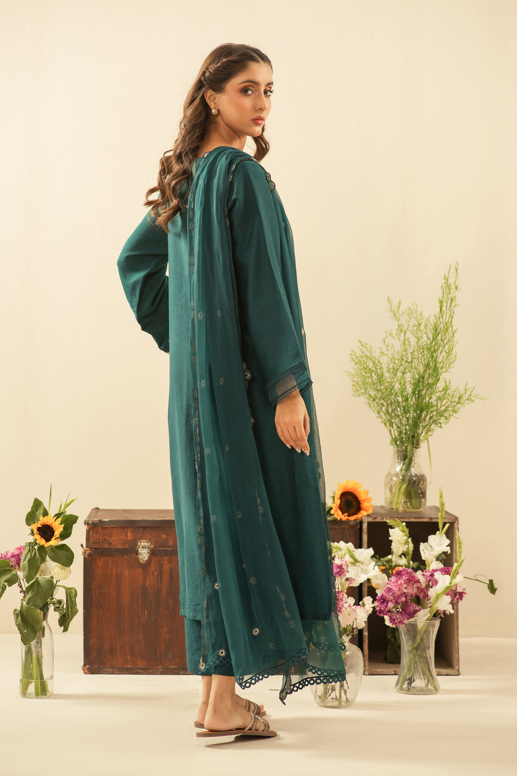 EMBROIDERED COTTON NET UNSTITCHED 3 PIECE SUIT