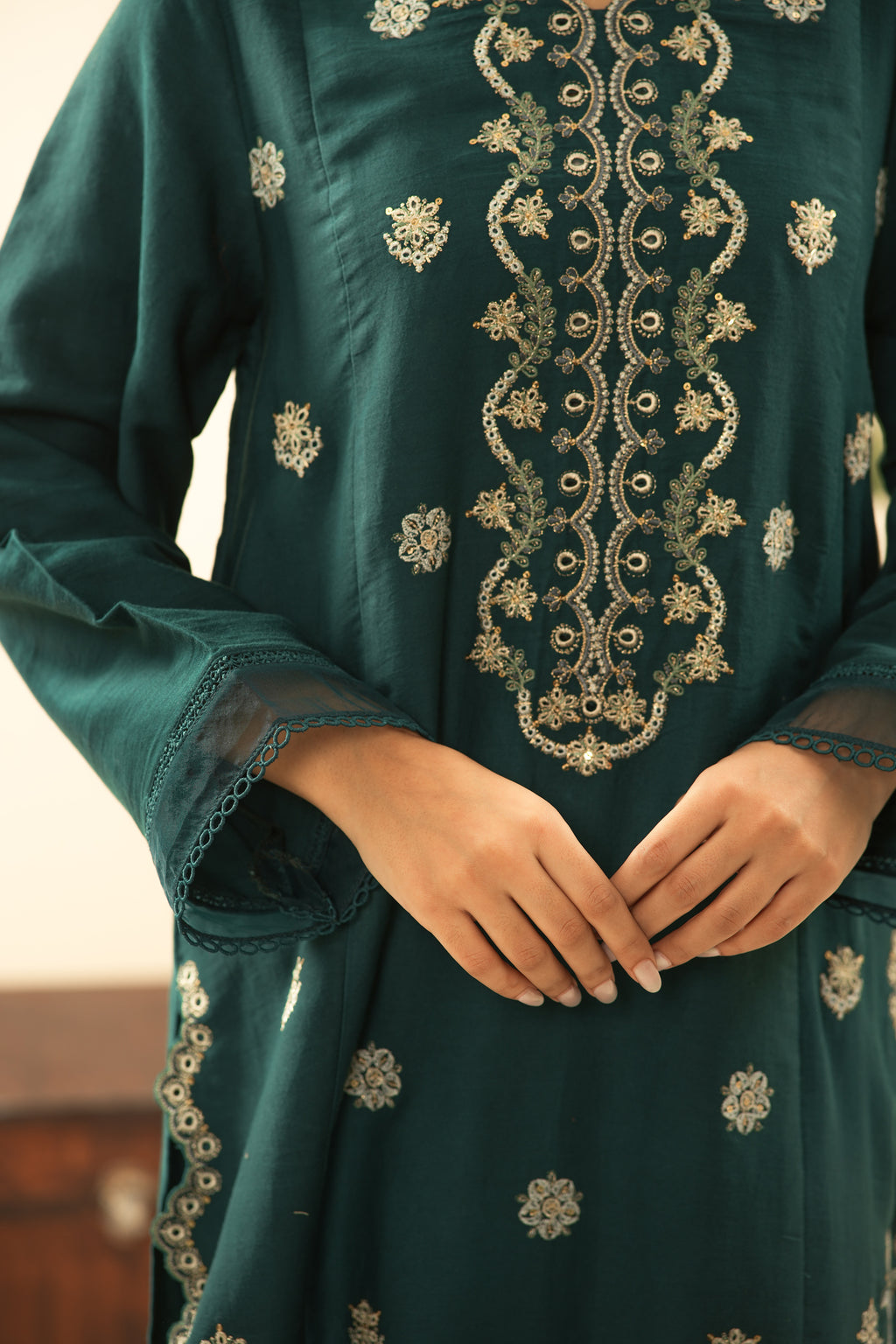 EMBROIDERED COTTON NET UNSTITCHED 3 PIECE SUIT