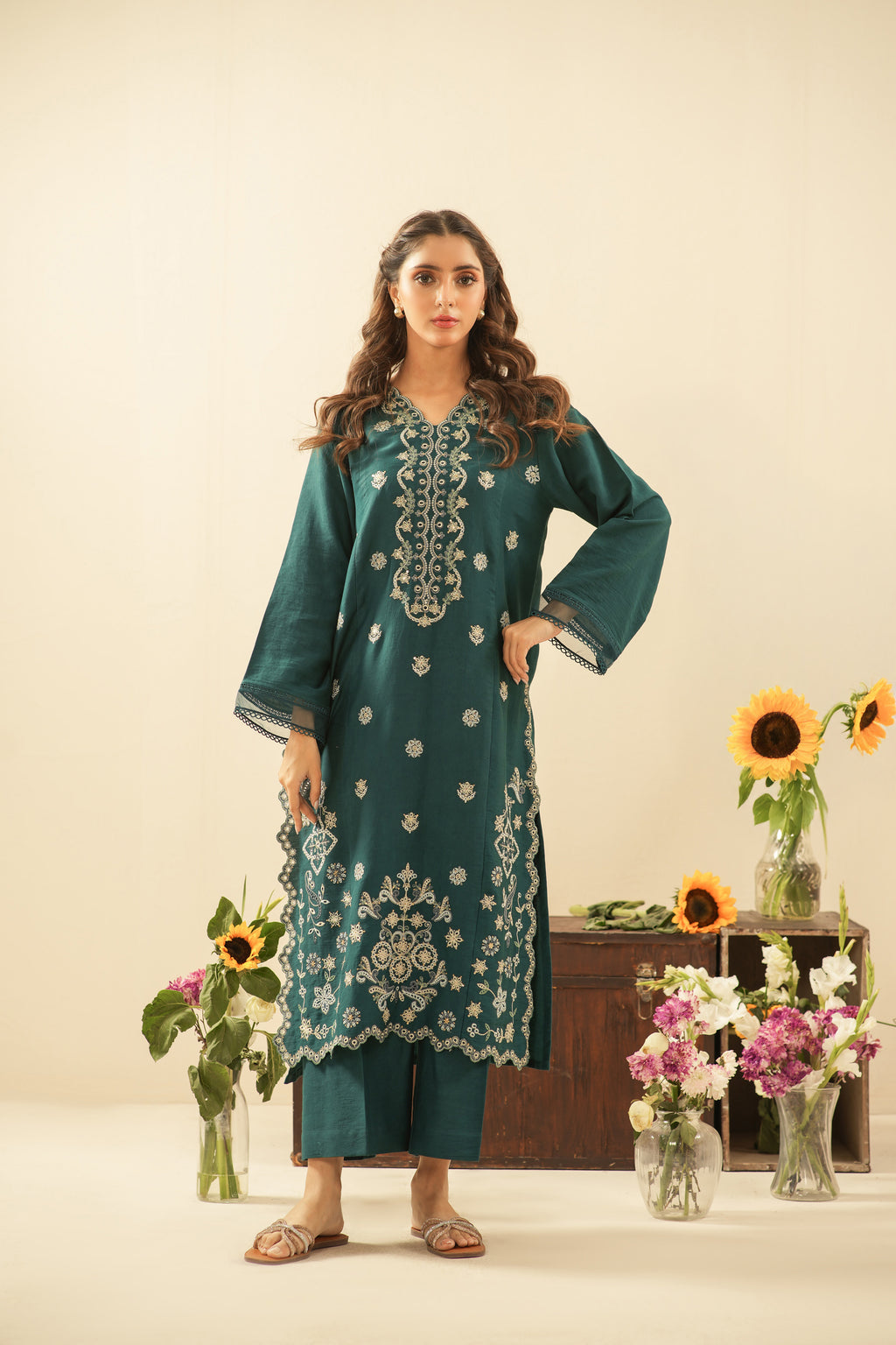 EMBROIDERED COTTON NET UNSTITCHED 3 PIECE SUIT