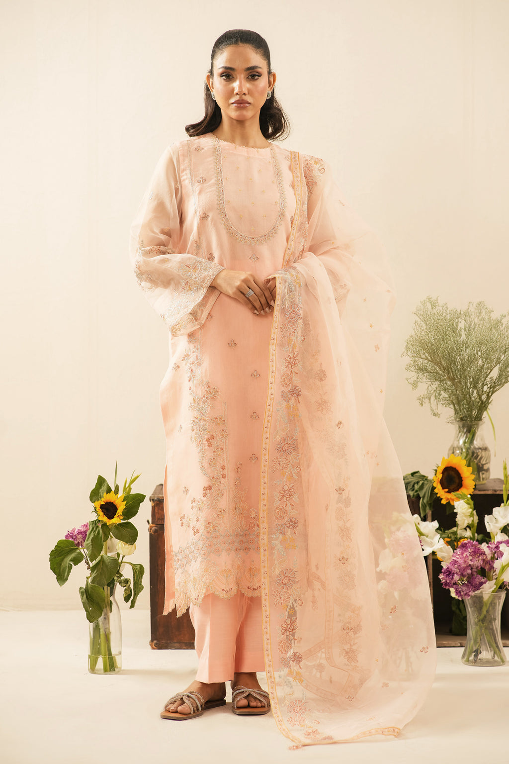 EMBROIDERED ORGANZA UNSTITCHED 3 PIECE SUIT
