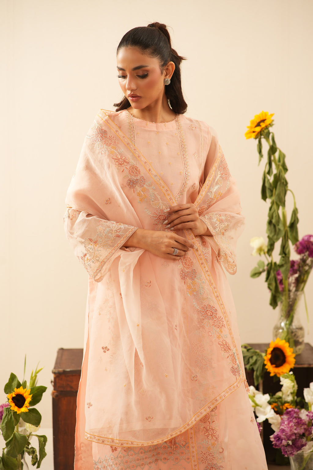 EMBROIDERED ORGANZA UNSTITCHED 3 PIECE SUIT