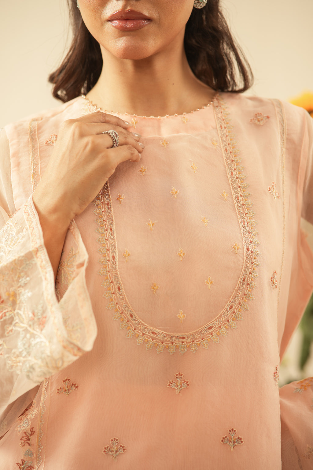 EMBROIDERED ORGANZA UNSTITCHED 3 PIECE SUIT