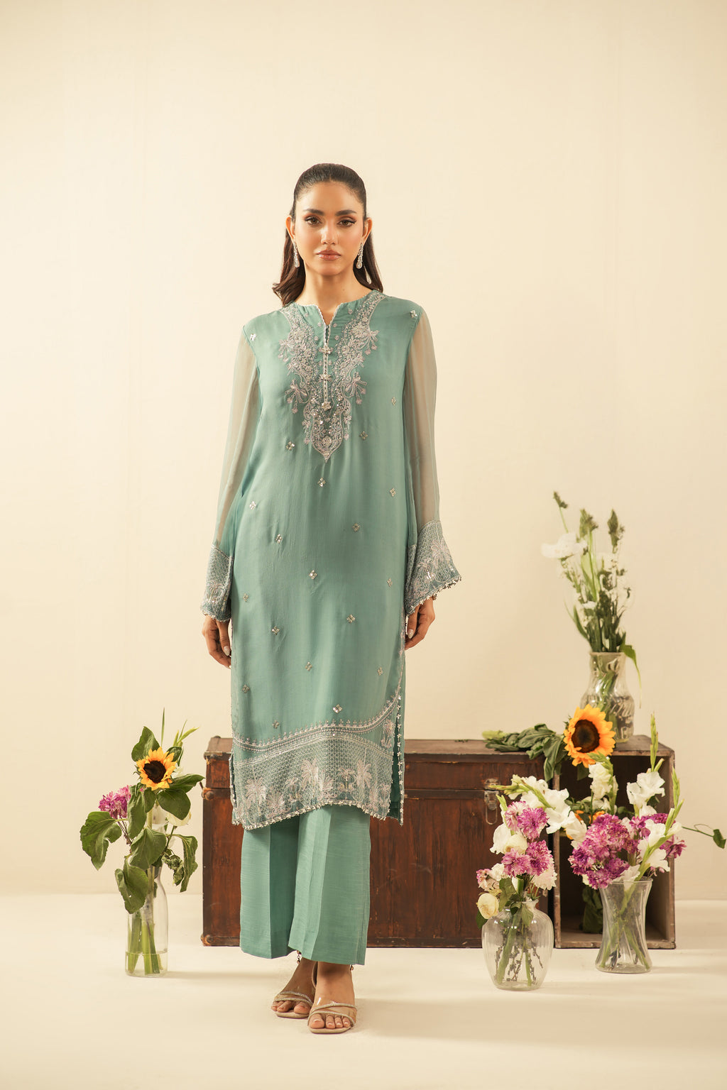 EMBROIDERED CHIFFON UNSTITCHED 3 PIECE SUIT