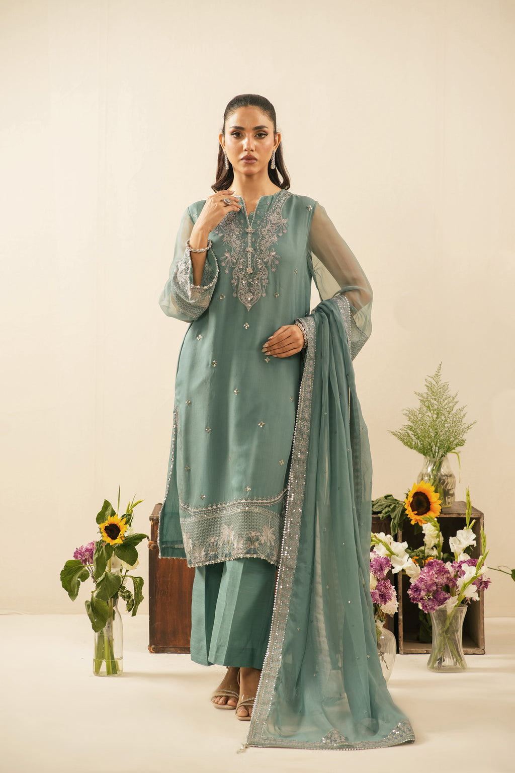 EMBROIDERED CHIFFON UNSTITCHED 3 PIECE SUIT