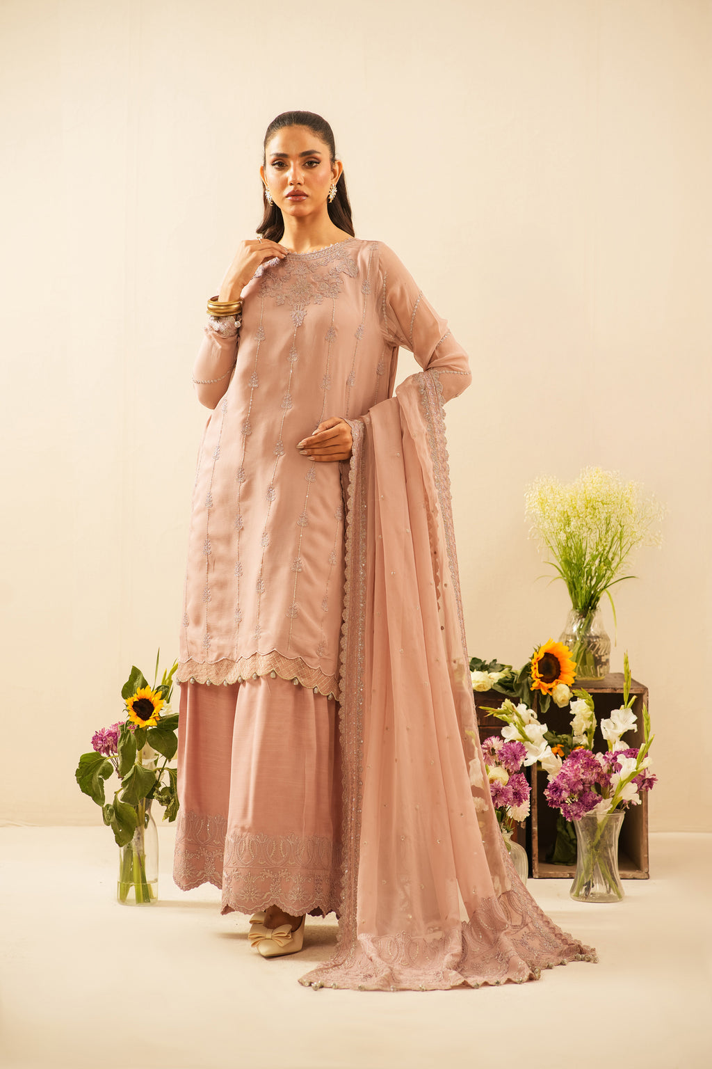 EMBROIDERED CHIFFON UNSTITCHED 3 PIECE SUIT