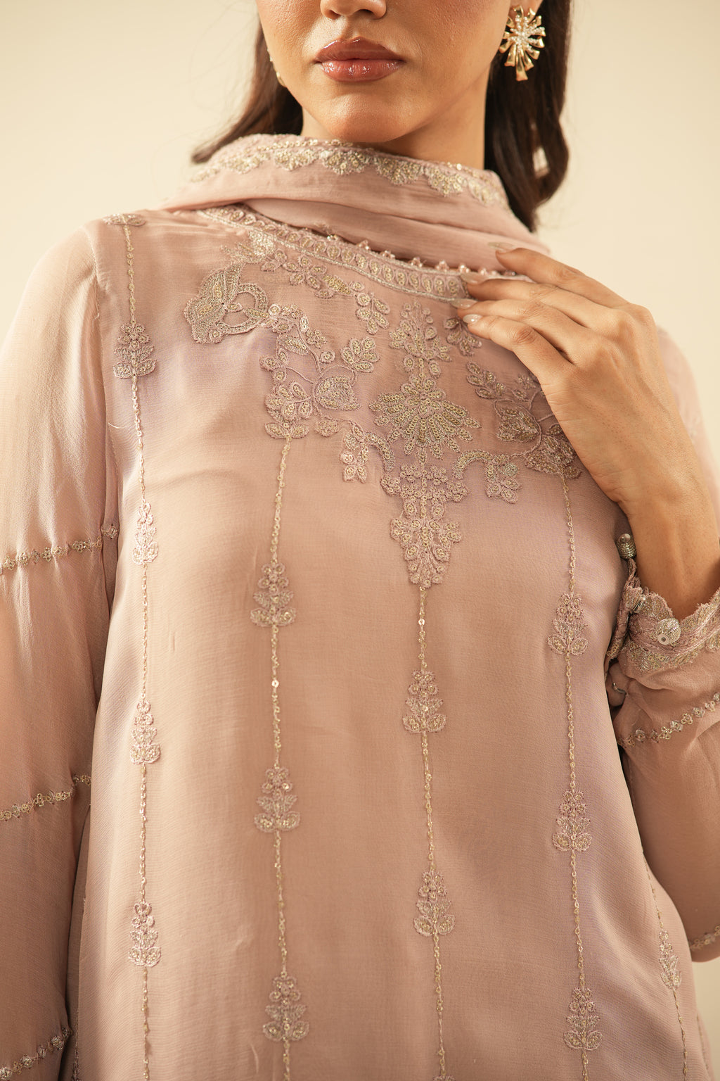 EMBROIDERED CHIFFON UNSTITCHED 3 PIECE SUIT
