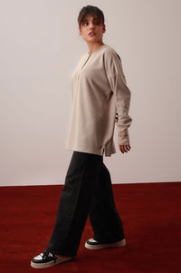 Beige Round Neck Western Top