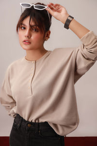 Beige Round Neck Western Top