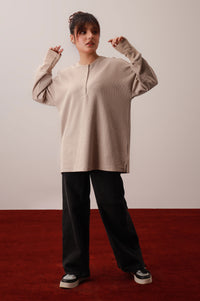 Beige Round Neck Western Top