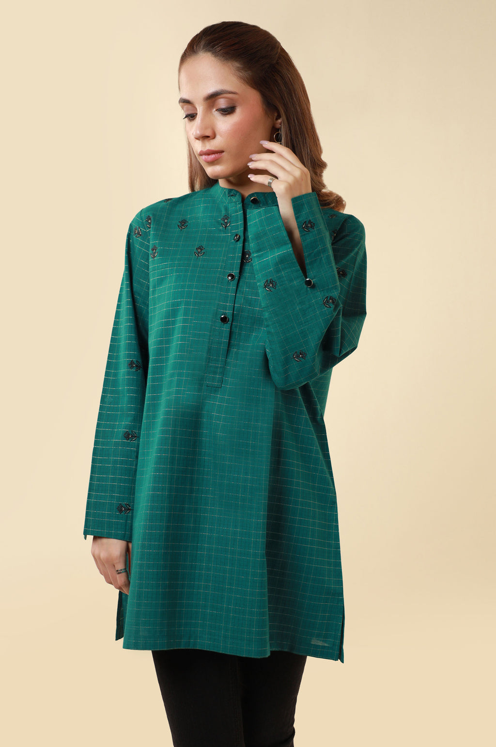 Zeen Yarn Dyed Western Top - Teal Green