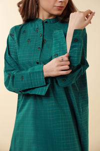 Zeen Yarn Dyed Western Top - Teal Green