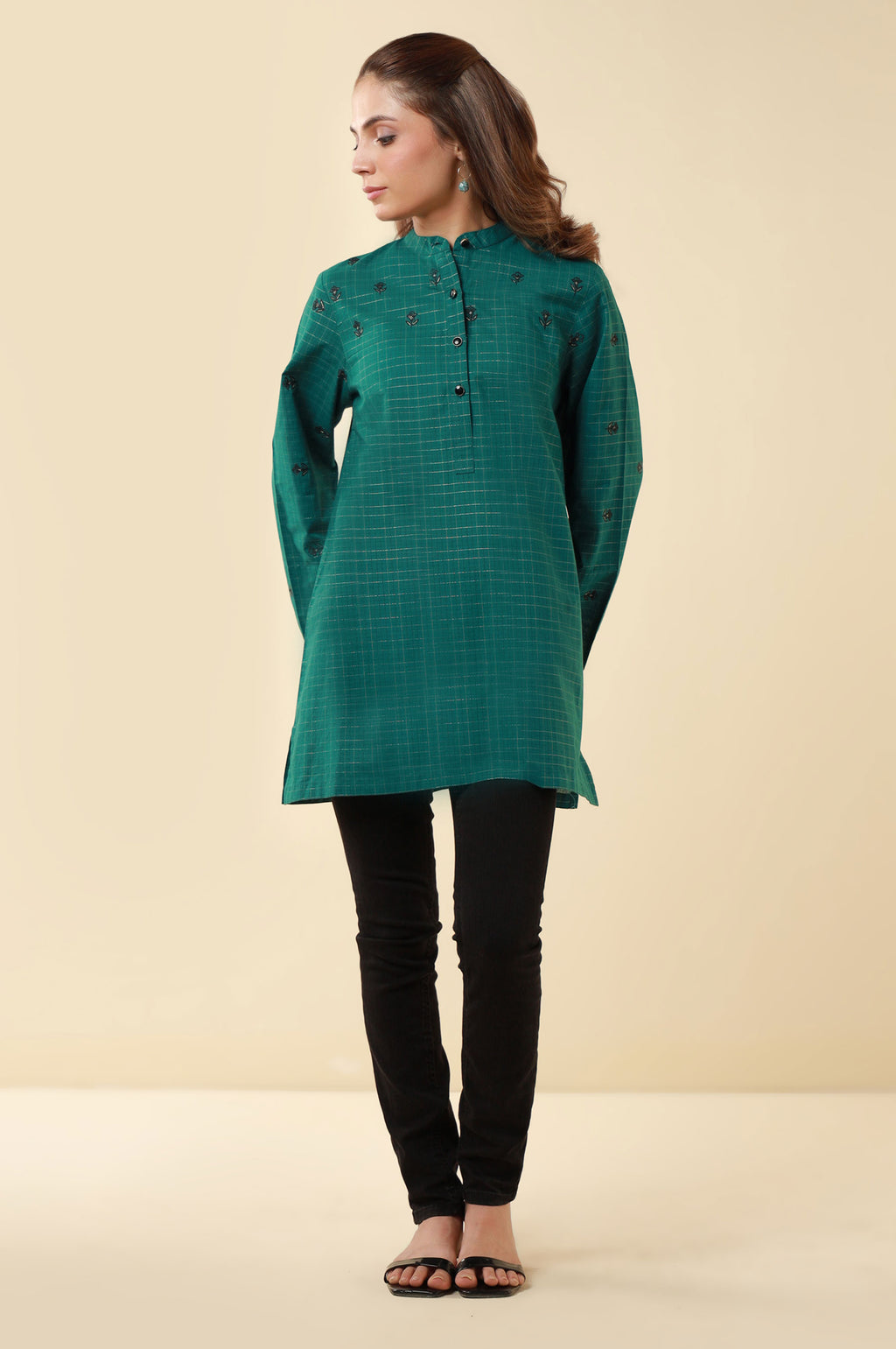 Zeen Yarn Dyed Western Top - Teal Green
