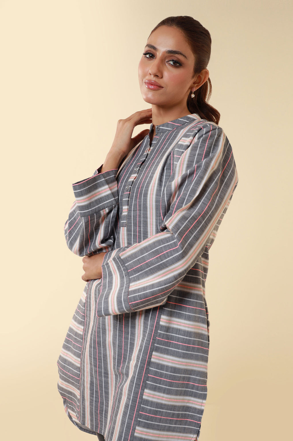 Zeen Yarn Dyed Western Top - Dark Grey