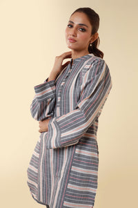 Zeen Yarn Dyed Western Top - Dark Grey
